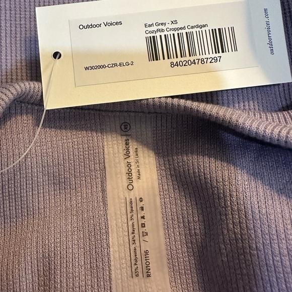 Outdoor Voices Cozy Ribbed Cropped Cardigan in Earl Grey Lavender XS NWT - Picture 4 of 5